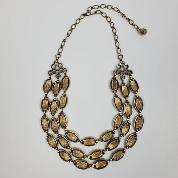 Vtg Sarah Coventry 60s Oval Gold Black Tone Chain Triple Strand Choker Necklace - Picture 5 of 12